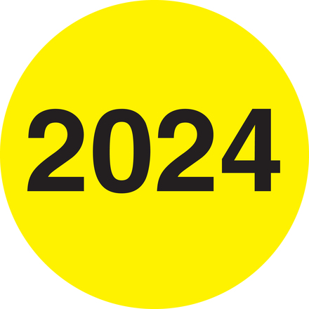 2" Circle - "2024" (Fluorescent Yellow) Year Labels